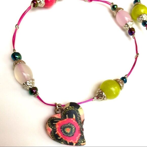 Polymer Heart Charm & Bead Wire Bracelet Set of 3 - Picture 3 of 8